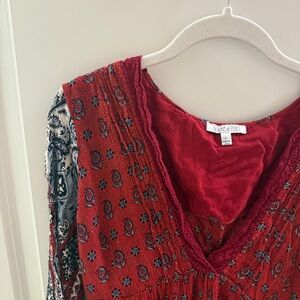 ✨patrons of peace vintage style bell sleeve cut-out dress - red paisley✨